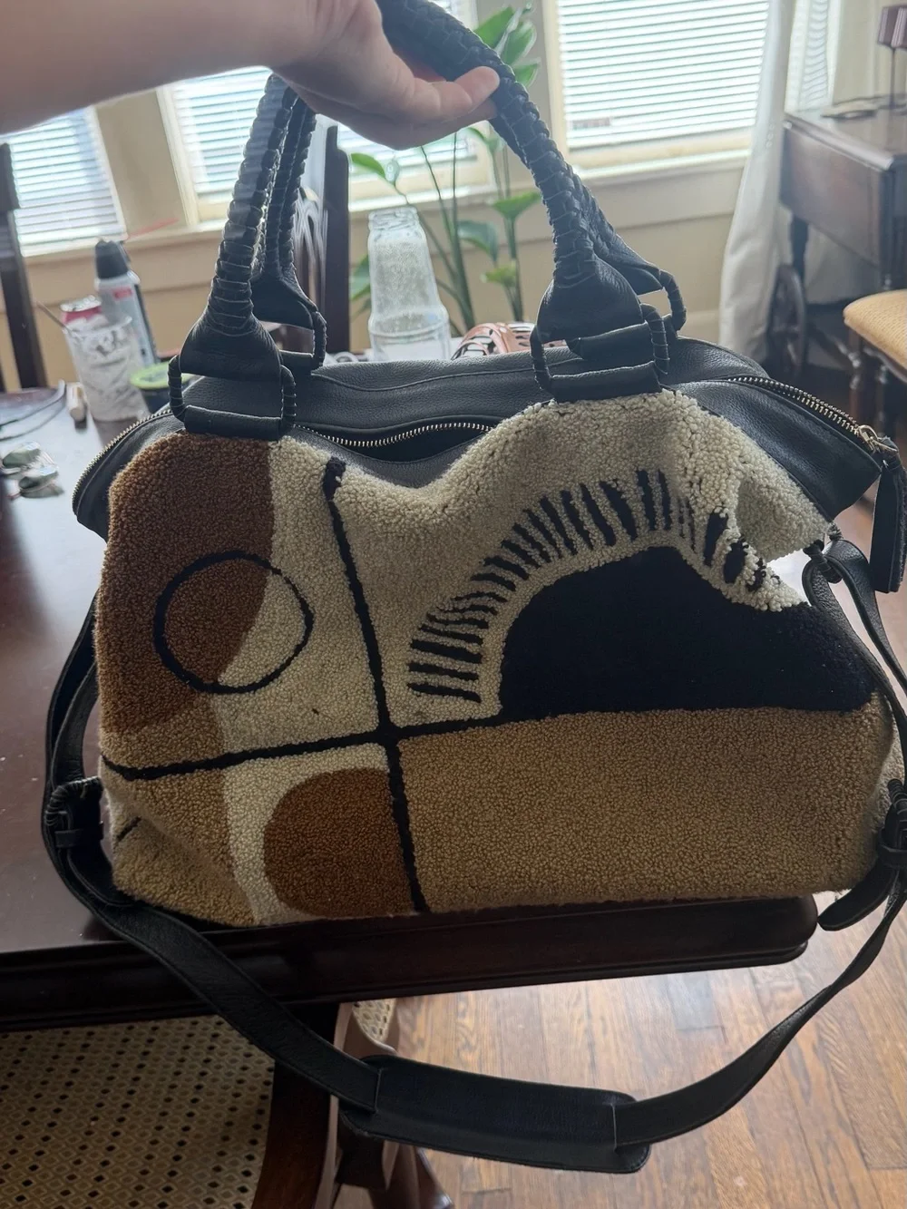 Cleobella Black, Cream and Brown Textured Tote